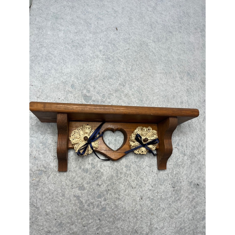 Vintage Rustic Wooden Heart Wall Shelf  peg doiley Accents farm house cottage